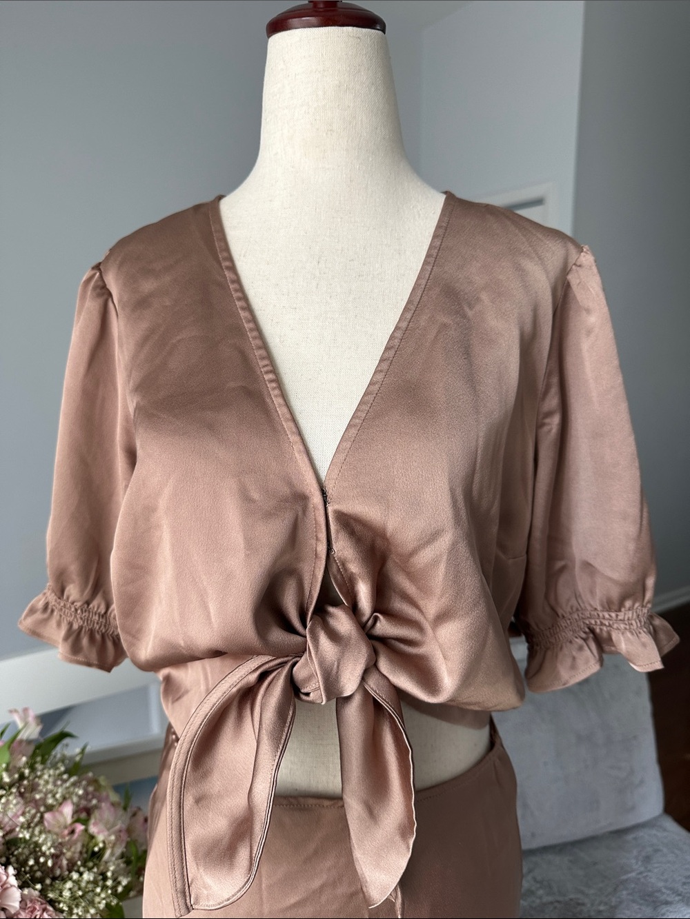 Abercrombie & Fitch Satin Tie-Front Maxi Skirt Set - Brown - Picture 2 of 7